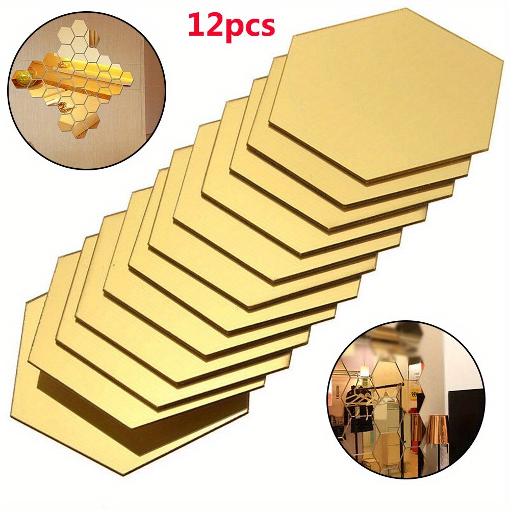 12Pcs/Set Hexagon Shape Mirror Panel Detachable Self-Stick Farmhouse Indoor Wall