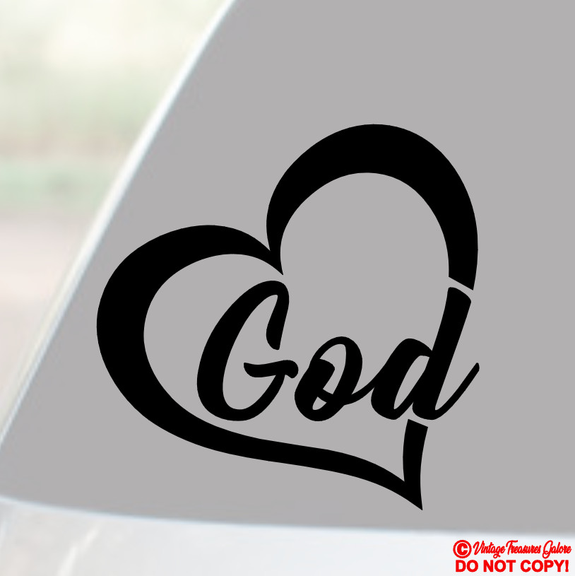 GOD HEART Vinyl Decal Sticker Car Window Wall Bumper Jesus Love Christ Bible Jdm