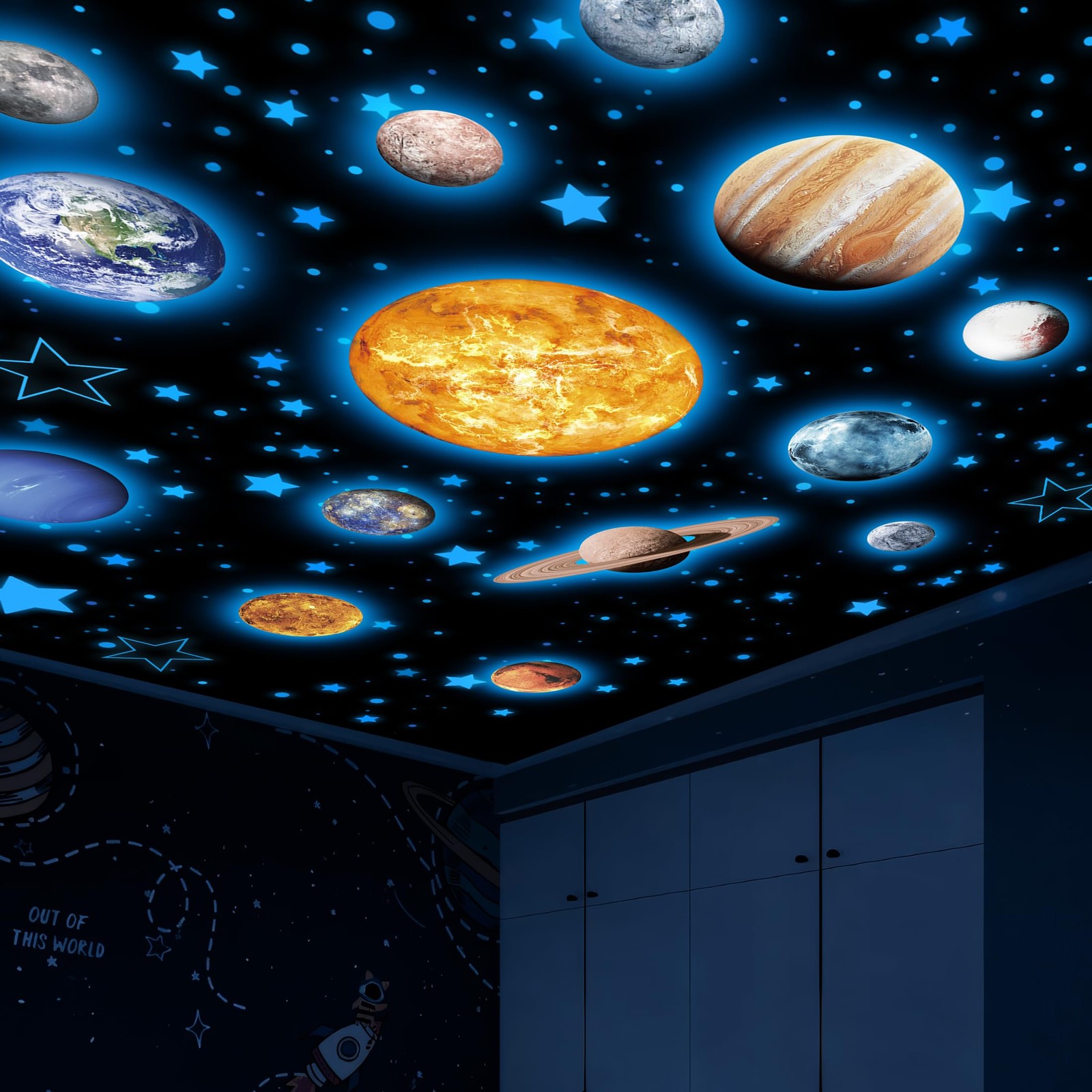 Solar System Wall Decals Glow in The Dark Stars 780 PCS, Glowing Planets Stic…