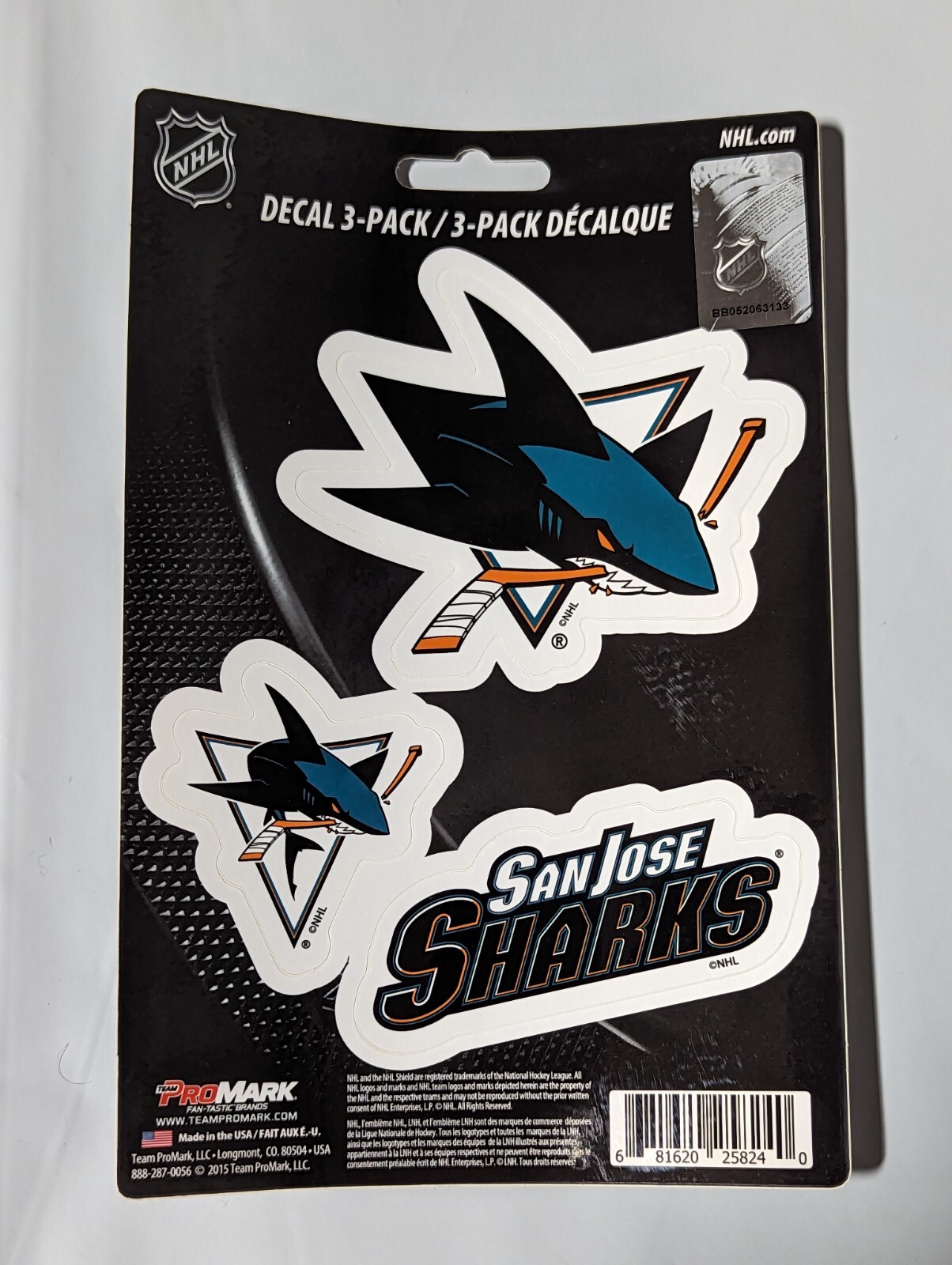 San Jose Sharks 3-Pack Die-cut Decals Stickers Sheet Measures 5″ x 7″ New!
