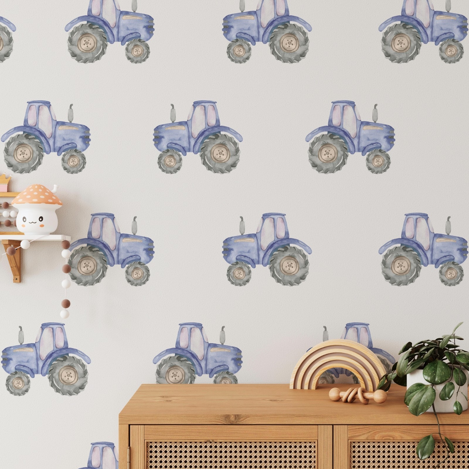 X-SMALL Blue Tractor Wall Decals Set Watercolor Farm Vehicle Stickers Removable