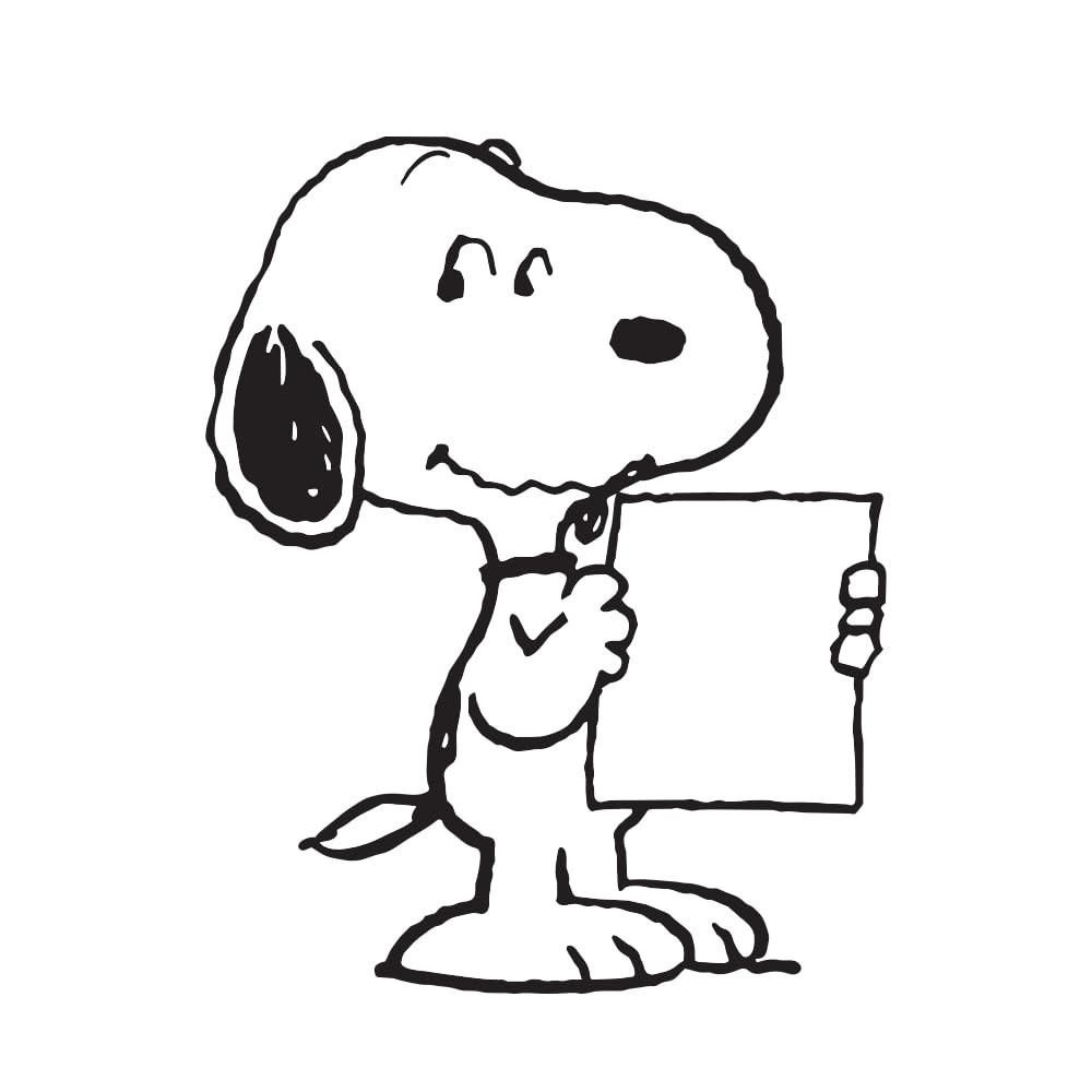 Peanuts cute sticker of Snoopy holding a white sign 4.5″H x 3″W