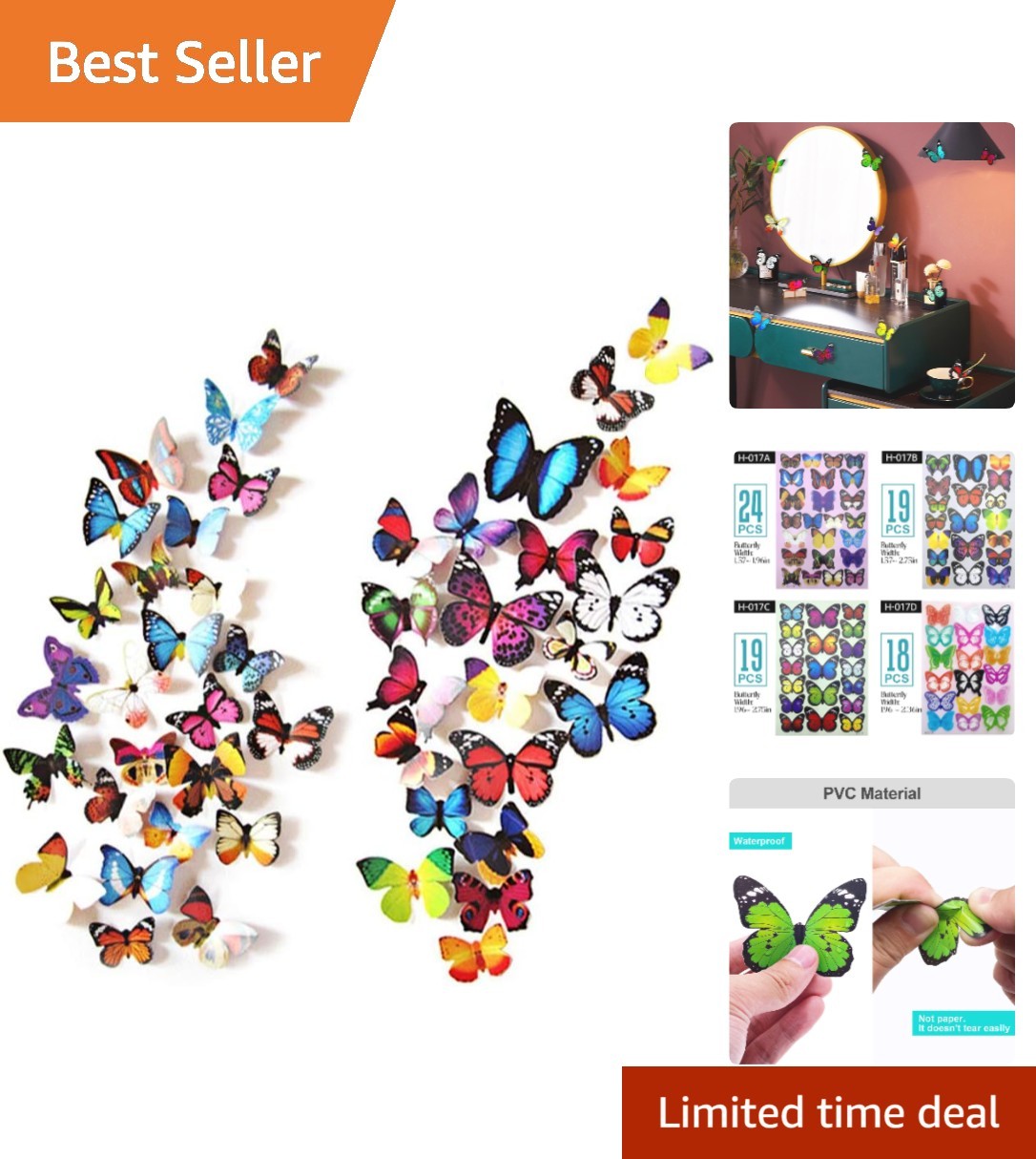 Bright and Realistic 80 pcs Butterfly Mural Stickers – Perfect for Celebrations
