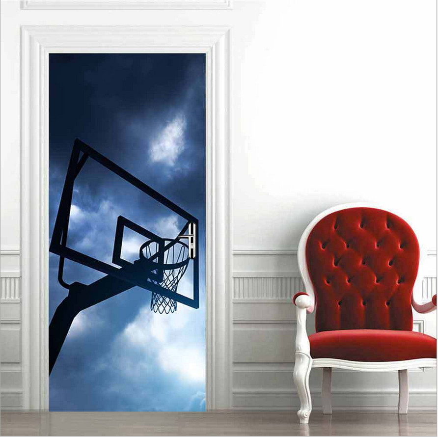 Self Adhesive Door Sticker Dark Sky Basketball Stand Wall Decor Mural Wallpaper
