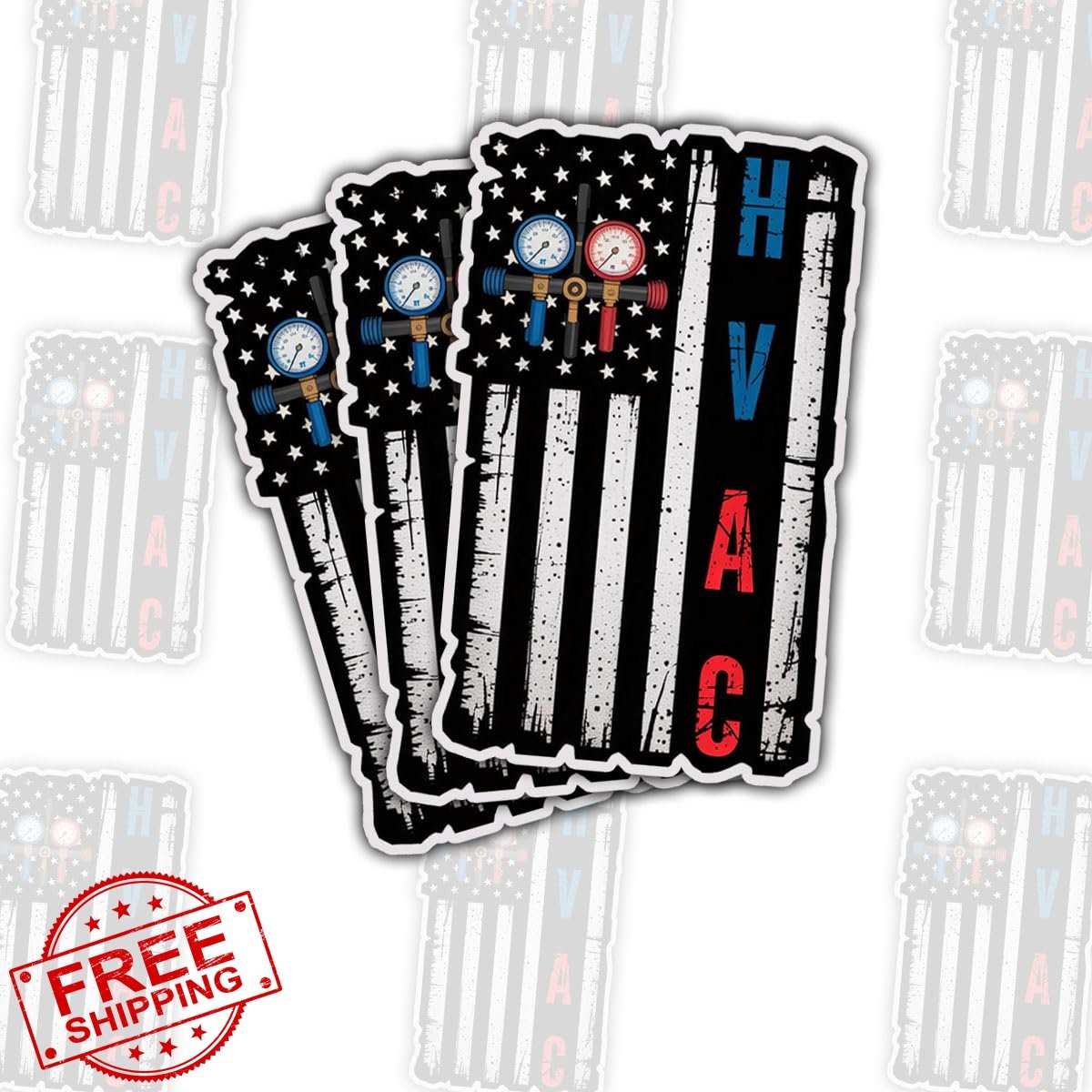HVAC Tech American Flag Sticker, Skilled Trades Humor, 3 Inch Vinyl Decal