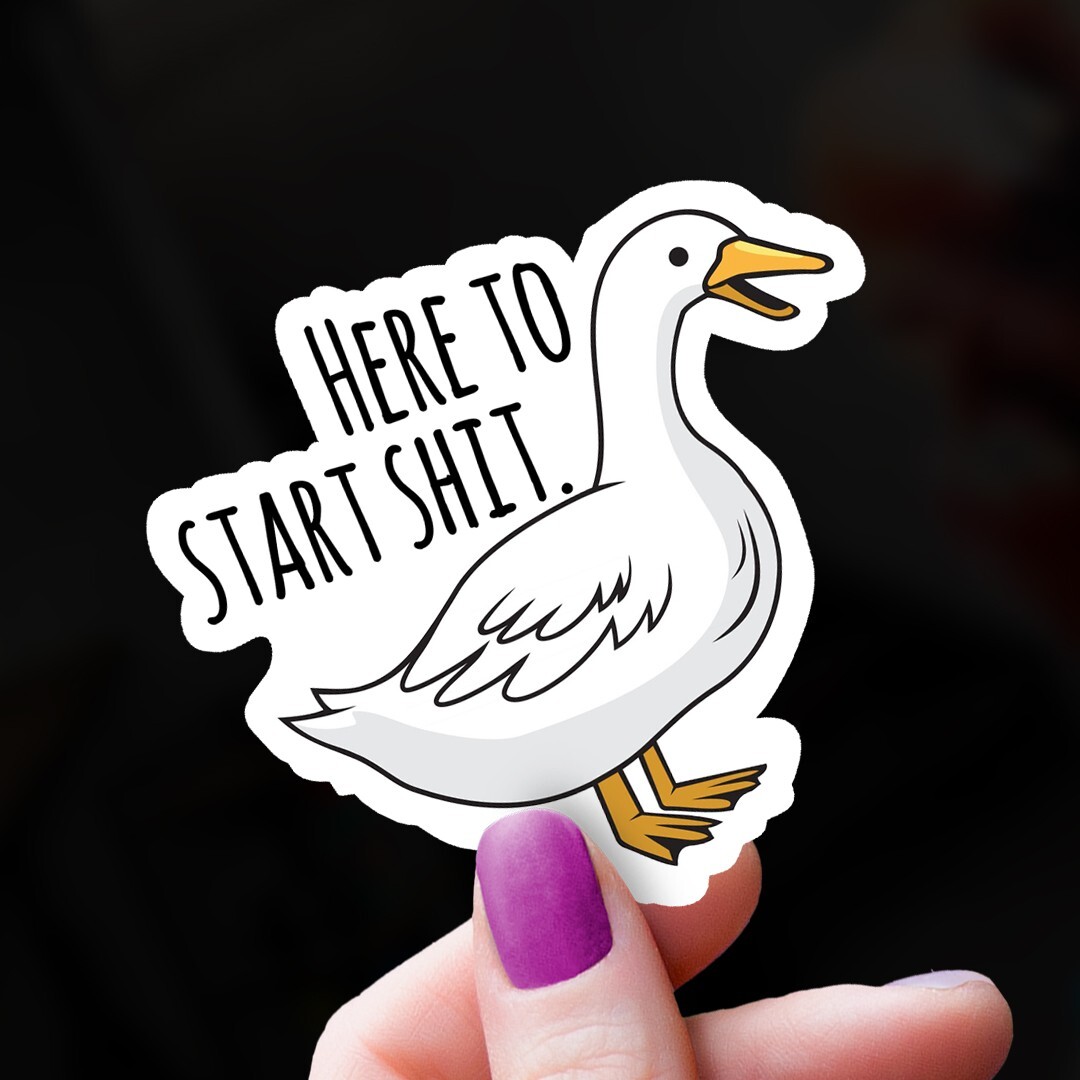 Funny Vinyl Sticker: “Here to Start Sh*t” Duck Sticker for Laptops, Quack Gift