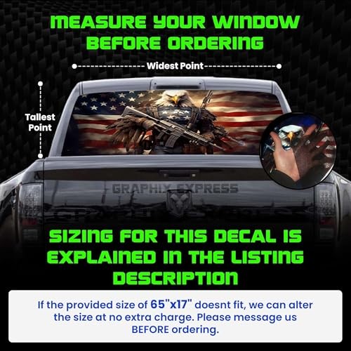 Truck Back Window Graphics – Bald Eagle American Flag Decal (P546) – USA Flag