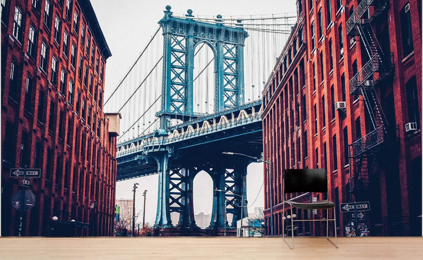 New York City Wall Mural Peel and Stick Wallpaper. Vintage Dumbo NYC. Brooklyn N