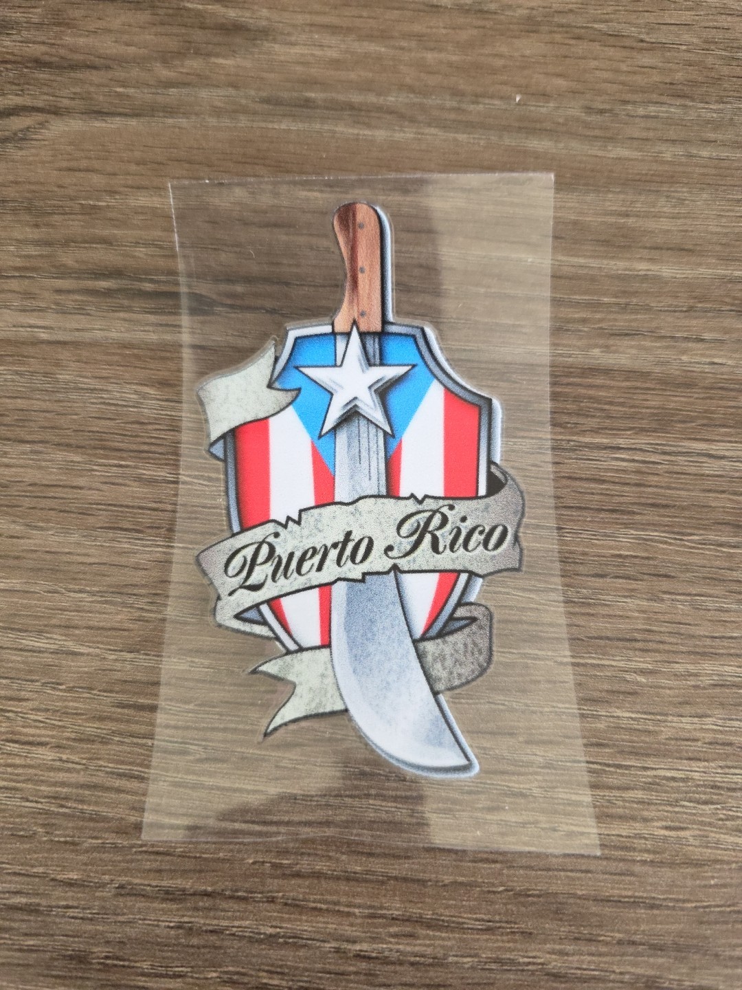 Machete Shield PR Flag | Puerto Rico Flag Decal | UV DTF Made In USA