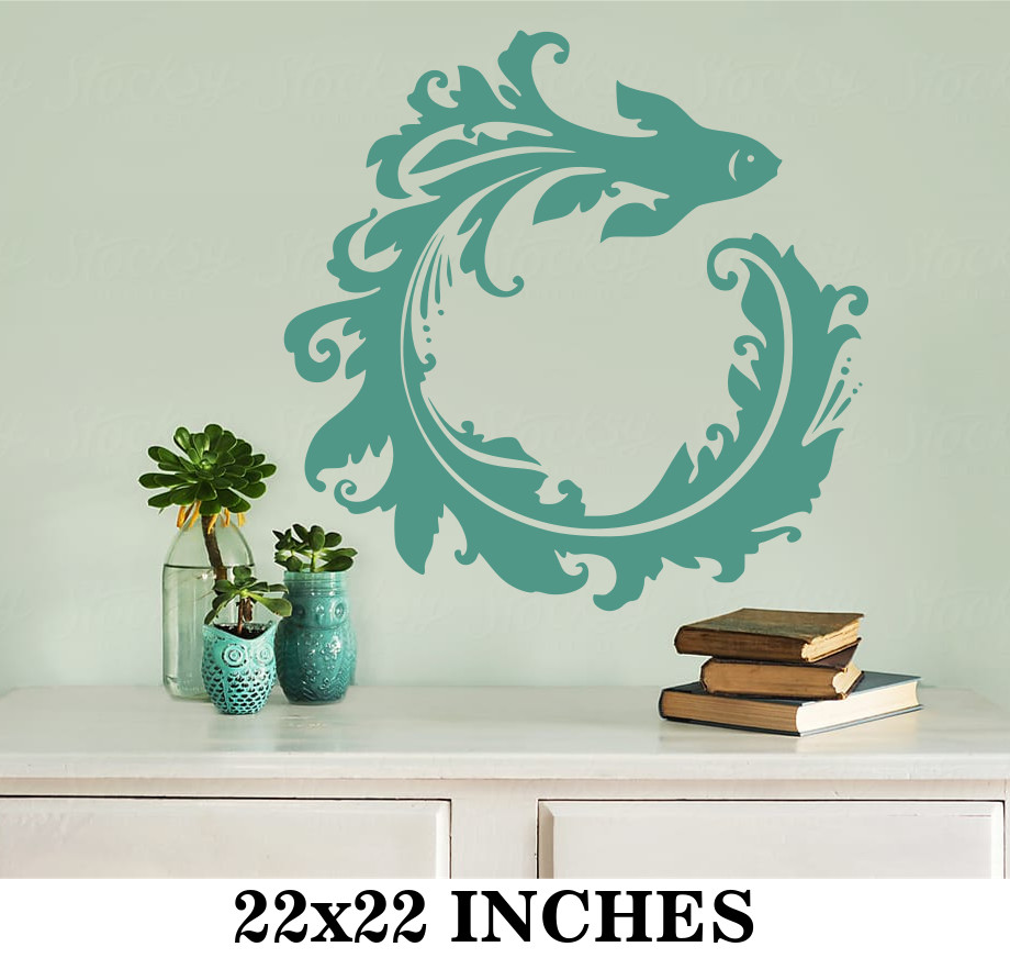 GOLD FISH SWIRL BEAUTIFUL WALL VINYL NAUTICAL ART BATHROOM LARGE 22″ CUSTOM MADE