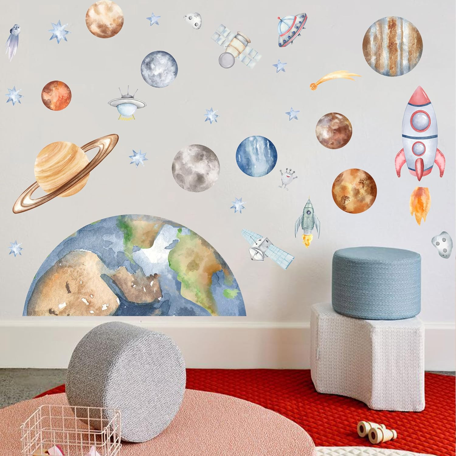 Space Wall Stickers – Solar Planets Wall Stickers Boys, Outspace Themed Wall Dec