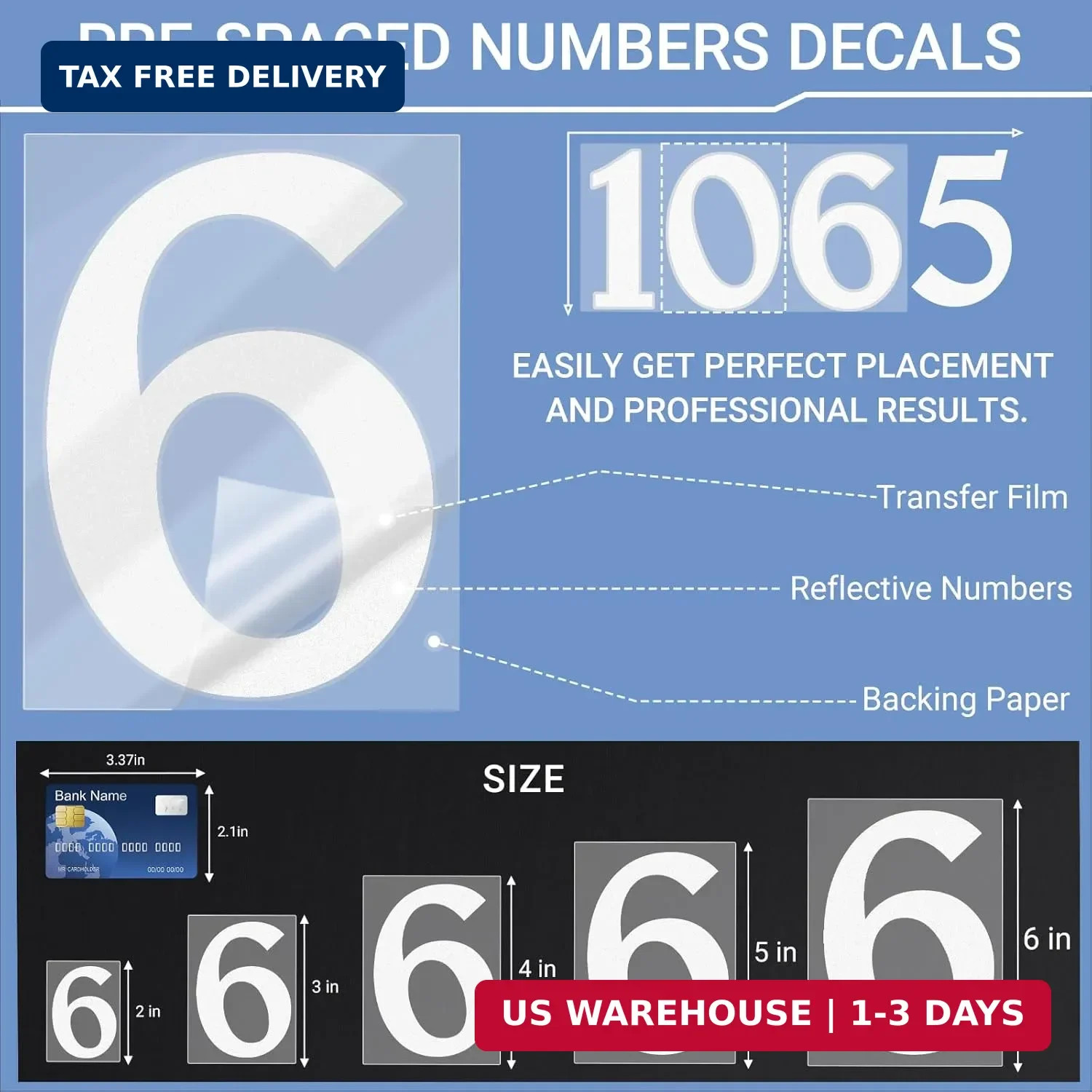 6″ Reflective Mailbox Numbers Sticker Decal Die Cut Elegant Style Vinyl Number S