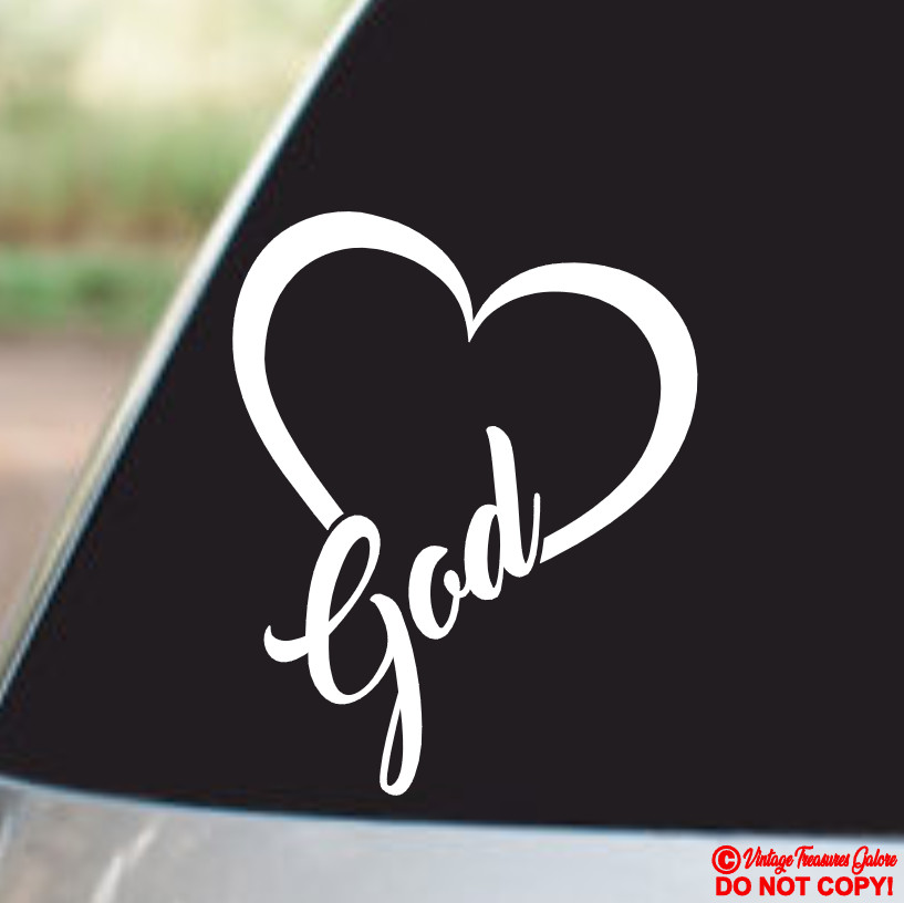 GOD HEART Vinyl Decal Sticker Car Window Wall Bumper Jesus Love Christ Bible Jdm