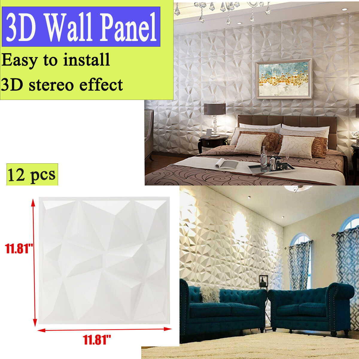 12pcs 3D Wall Decor 3D Wall Panels PVC 3D Wall Decoration Home DIY 11.8″(30cm)