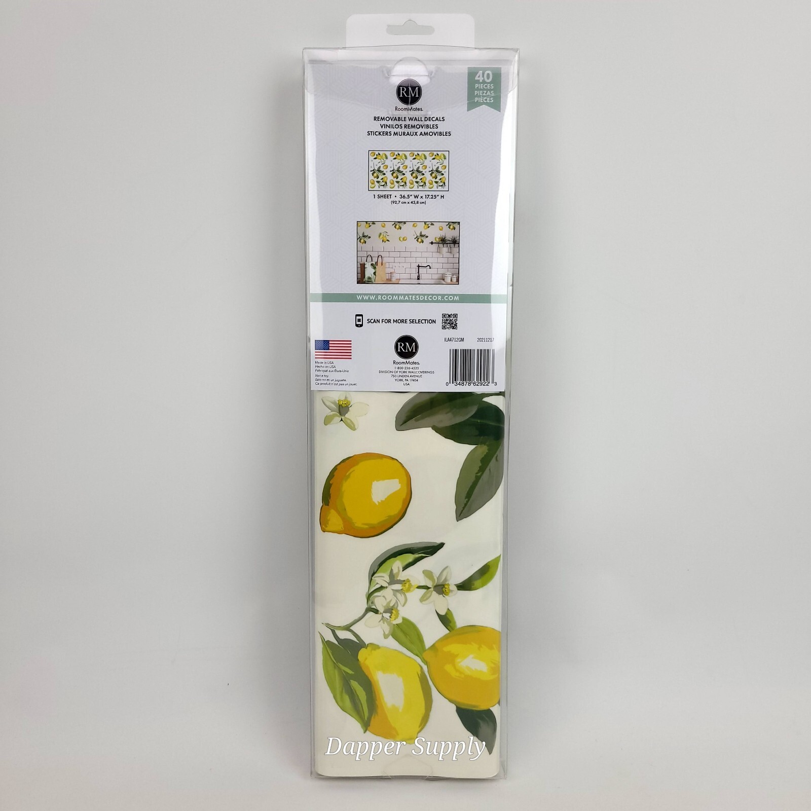RoomMates Lemon Peel and Stick Giant Wall Decals Yellow Green 36.5″ x 17.25″