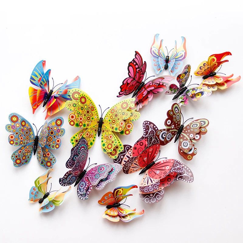 New Style 12Pcs Double Layer 3D Butterfly Wall Stickers Home Room Decor