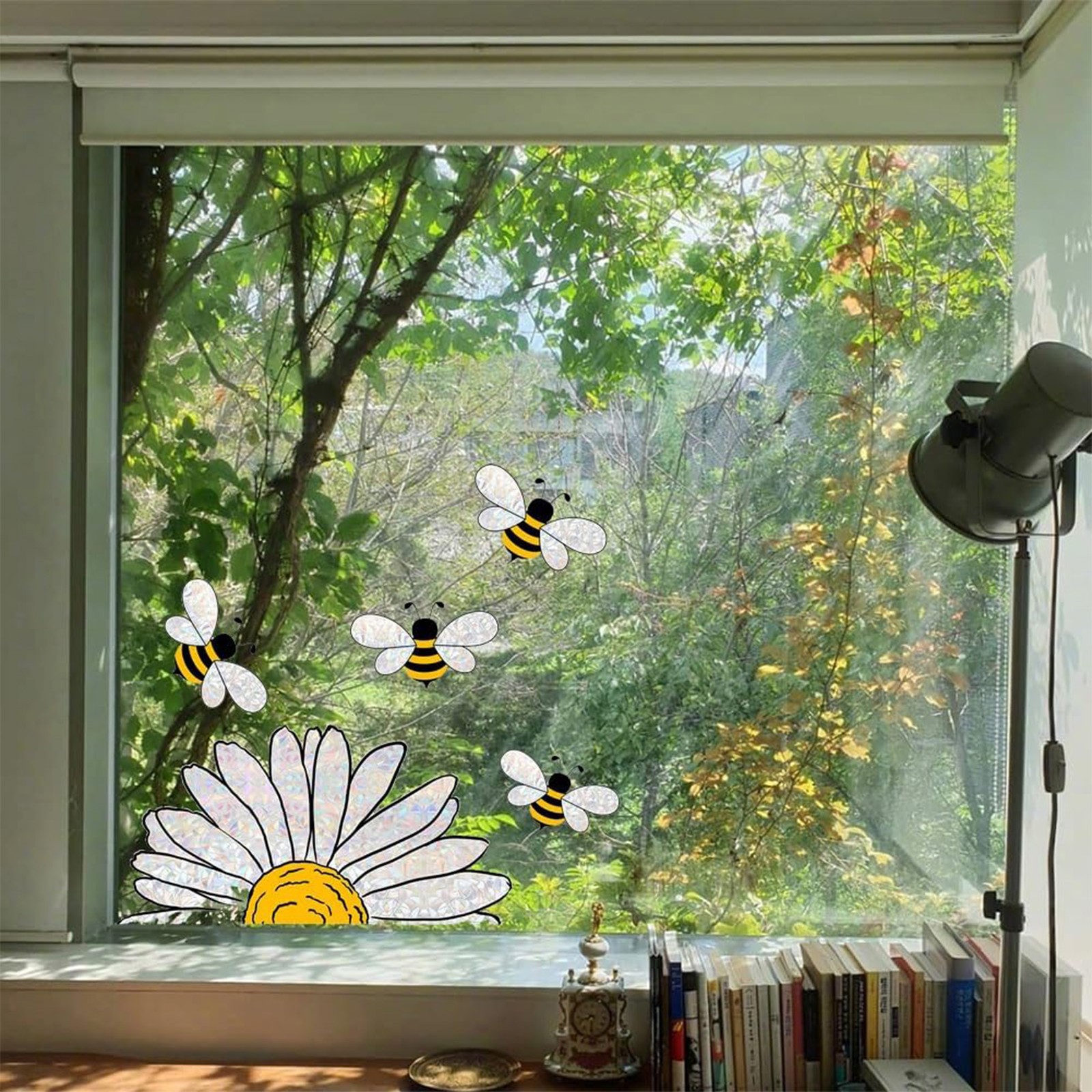 Bee Sunflower Window Clings Stickers, Double-Side Suncatcher Static Decals