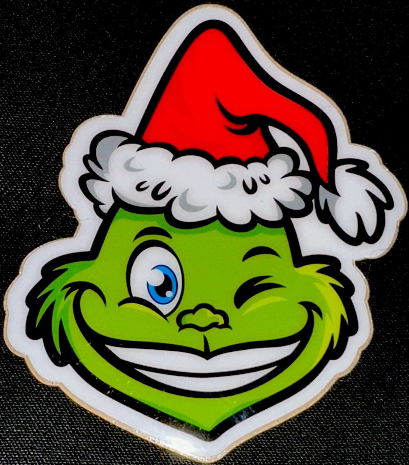 GRINCH STICKER✨💚🎅🏻💚✨3 1/2” X 3 1/4”✨THICK & GLOSSY✨WINKING AN EYE✨SANTA💫