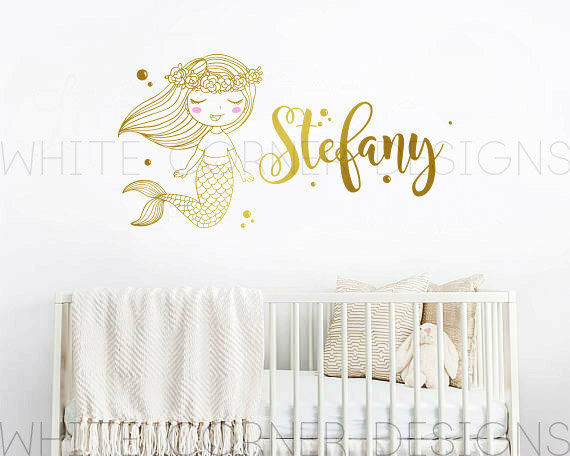 Mermaid Wall Decal, Personalized Name Decal, Turtle Decal, nursery Decor ga92