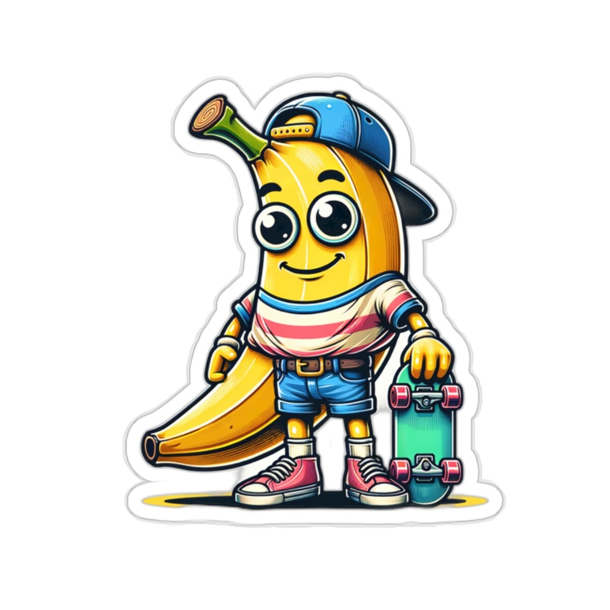 Sticker Retro Cartoon Banana Skateboarder Backwards Cap 2×2″ 3×3″ 4×4″ 6×6″