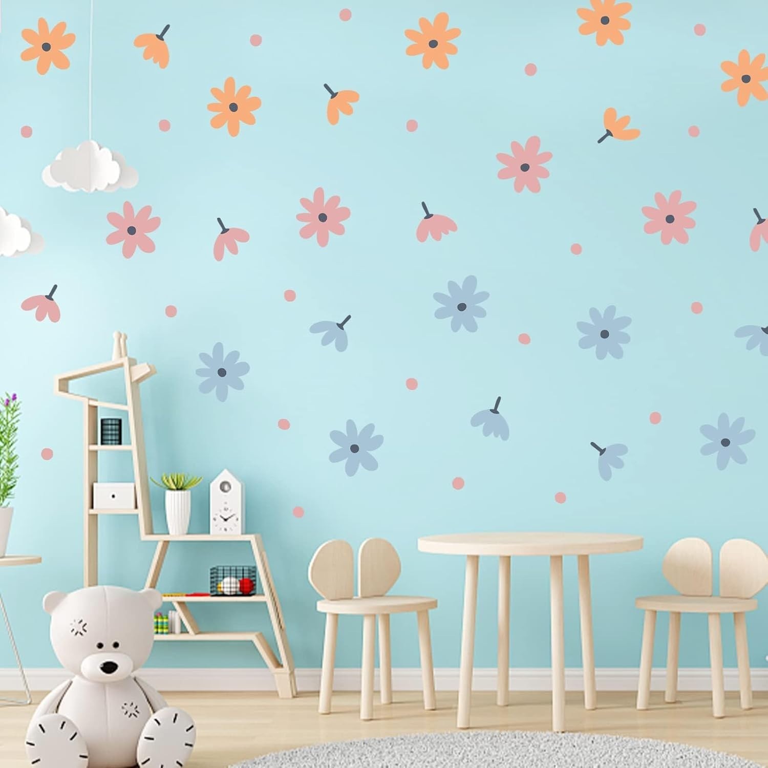 Waterproof Floral Wall Decals – Retro Daisy Decor for Kids’ Rooms, 44 Stickers