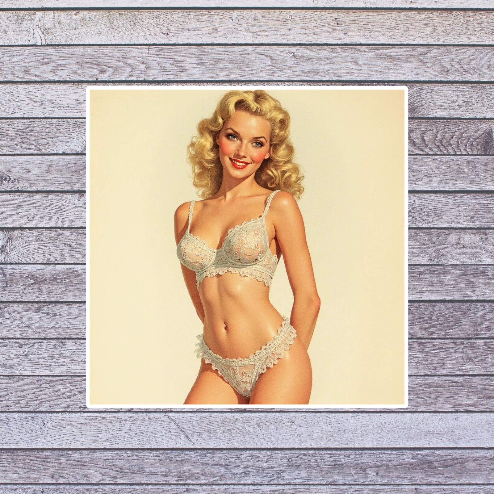 Pinup Girl Sticker Vinyl Decal Classic Blonde Lace Lingerie Retro Pinup Style