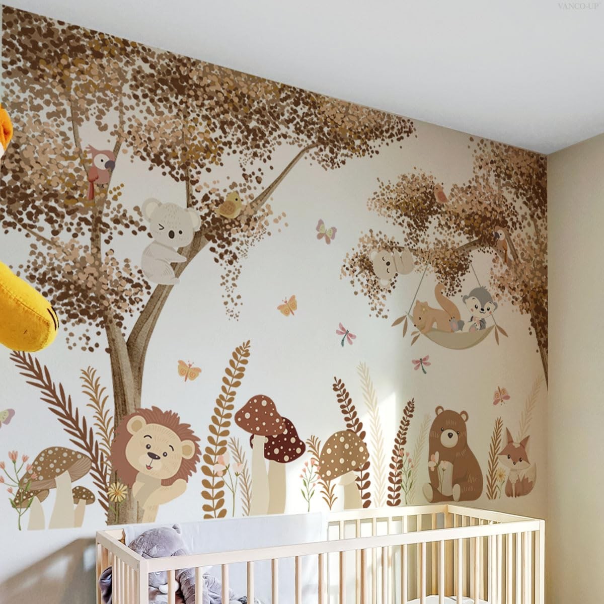 Large Tree Wall Decals Bohemian Style Brown Cartoon Trees Wall Stickers Peel …