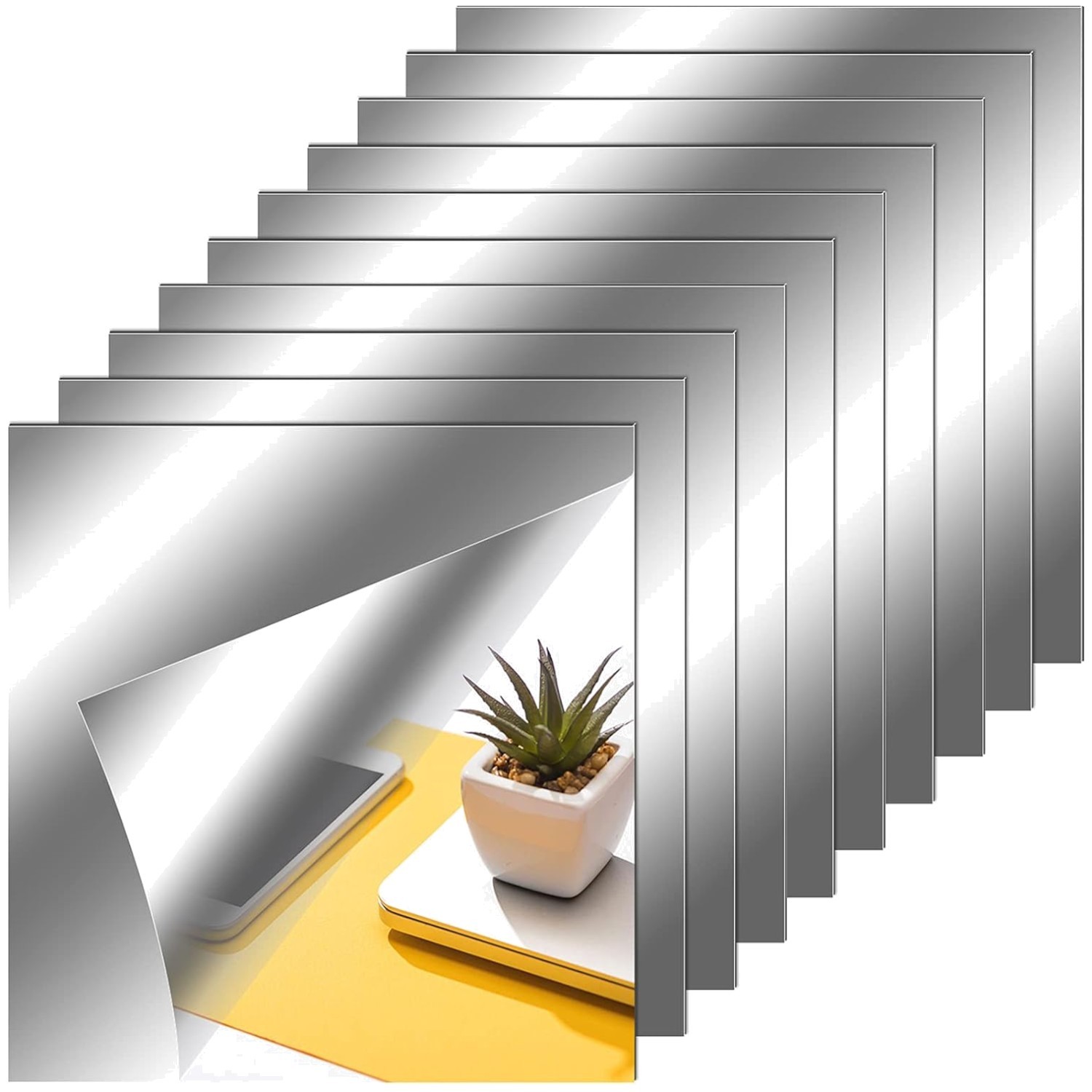 Self Adhesive Mirror Tiles Set – 10 Pieces, 12×12 Inches