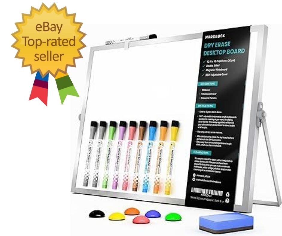 Dry Erase White Board with Stand,Double-Sided Whiteboard 16″X12″, 10 Markers,6 M