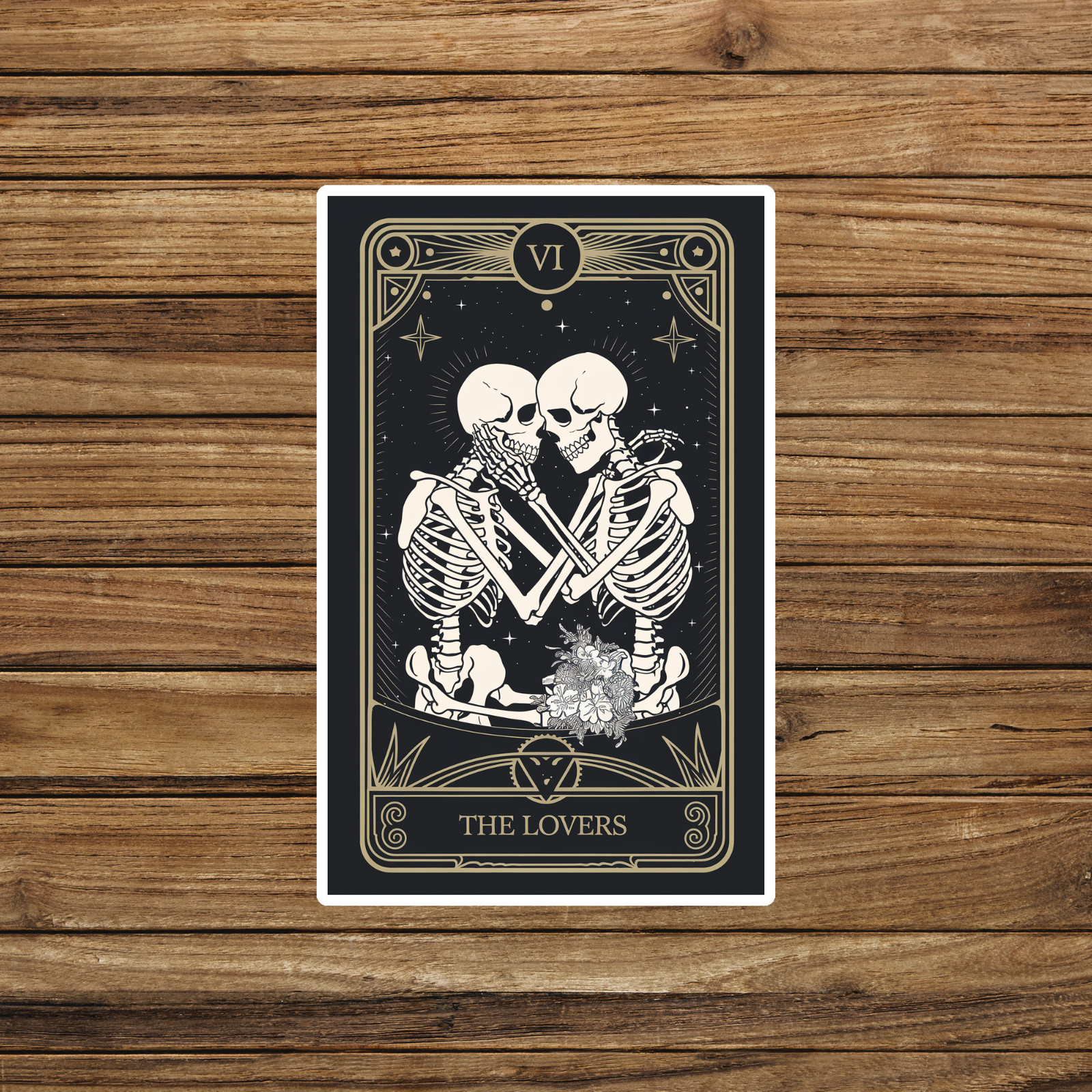 Skeleton Lovers Tarot Card Sticker – Gothic Romantic Dark Art Decal #2109