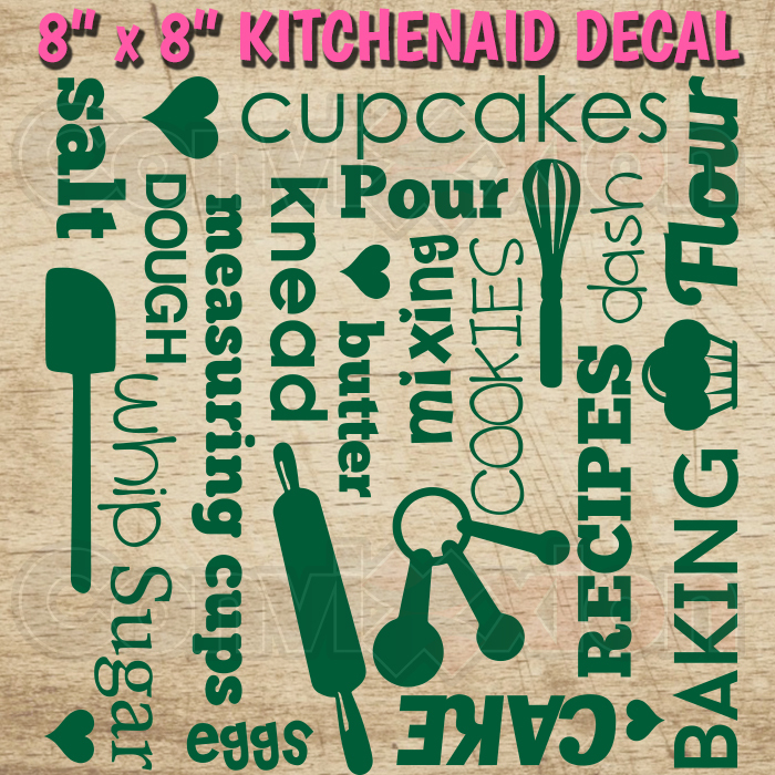 Kitchenaid Mixer Decal Wrap 8″ x 8″ Sheet Baking Subway Words Professional Vinyl