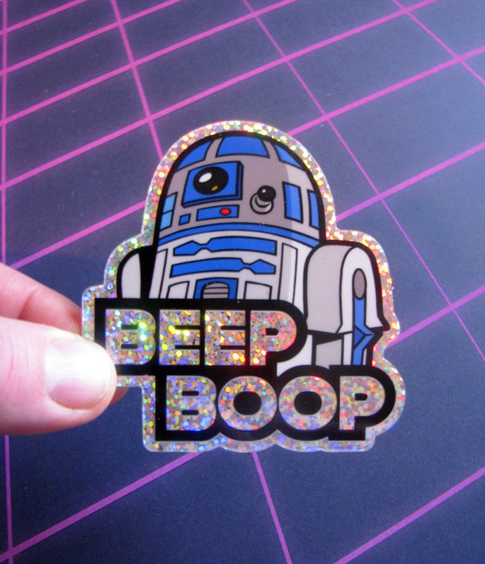 R2D2 Glitter Sticker 3″ Star Wars R2-D2 Decal For Skateboard, Laptop, Car Window