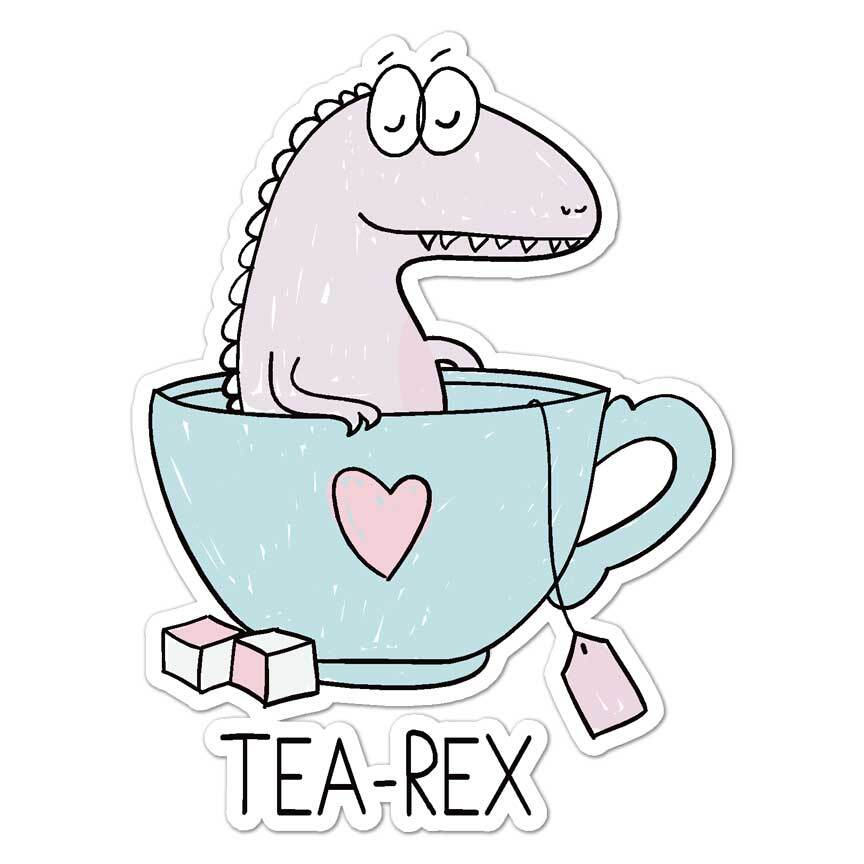 T-Rex Tea Rex, Vinyl Decal Sticker, Indoor Outdoor, 3 Sizes, #7694