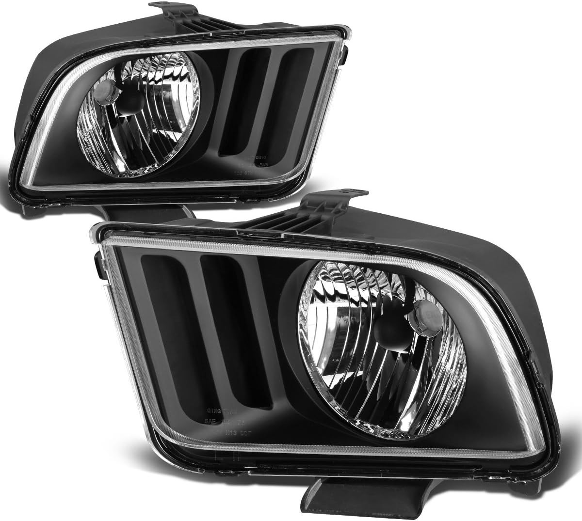 Black Housing Headlight Right Left Set for 2005 2006 2007 2008 2009 Ford Mustang