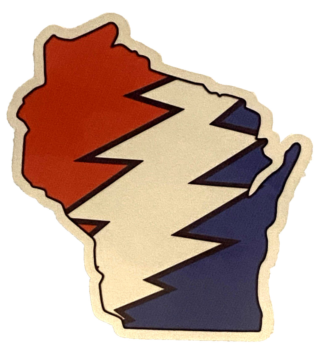 🌹⚡️GRATEFUL DEAD Lightning Bolt Wisconsin Sticker *NEW* Measures 2-1/2″ x 3″⚡️