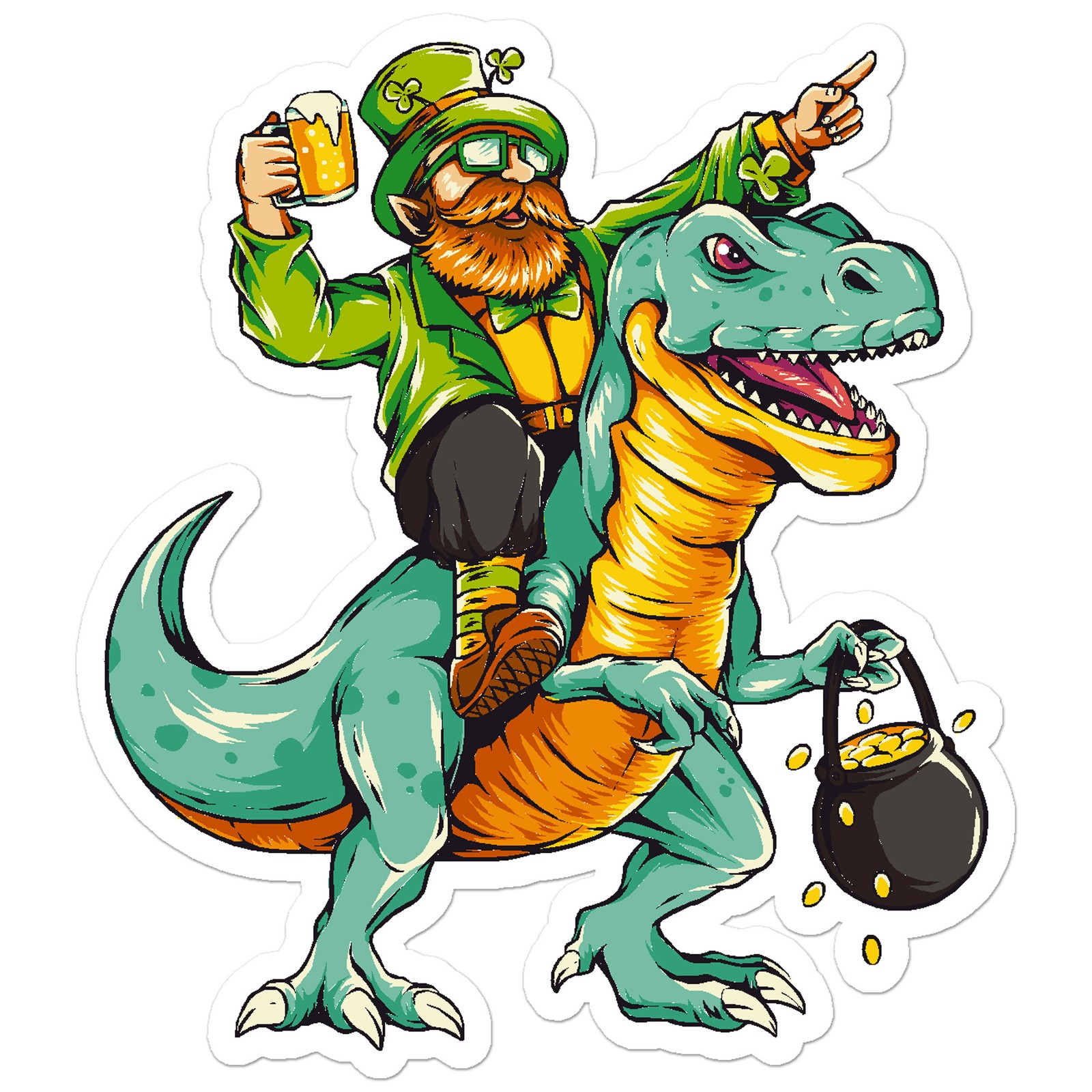 Leprechaun Riding T-Rex – Vinyl Decal Sticker – Car Window Laptop – ebn7987
