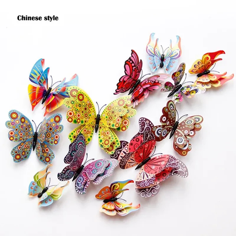 New Style 12Pcs Double Layer 3D Butterfly Wall Stickers Home Room Decor