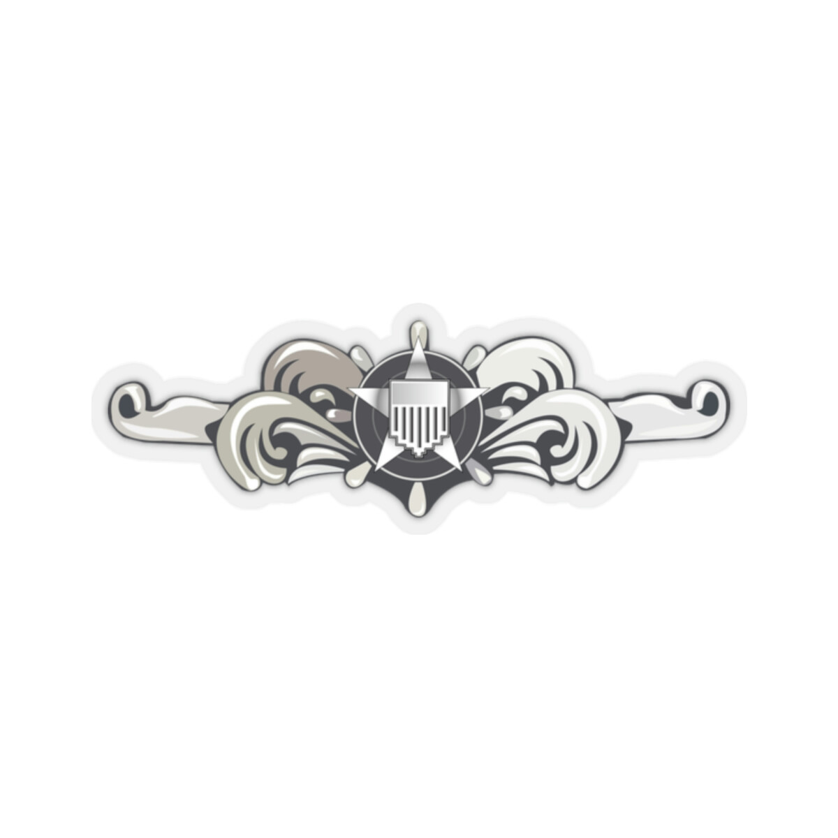 Kiss-Cut Stickers – USCG – Cutterman Badge – Enlisted – Silver wo Txt