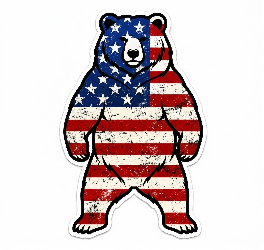 Grizzly Bear US Flag Vinyl Decal Sticker Indoor Outdoor