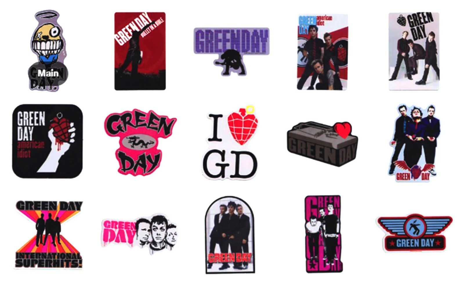 Green Day 15 Sticker Set | Grenade American Punk Rock Pop Skate Punk Band Logo