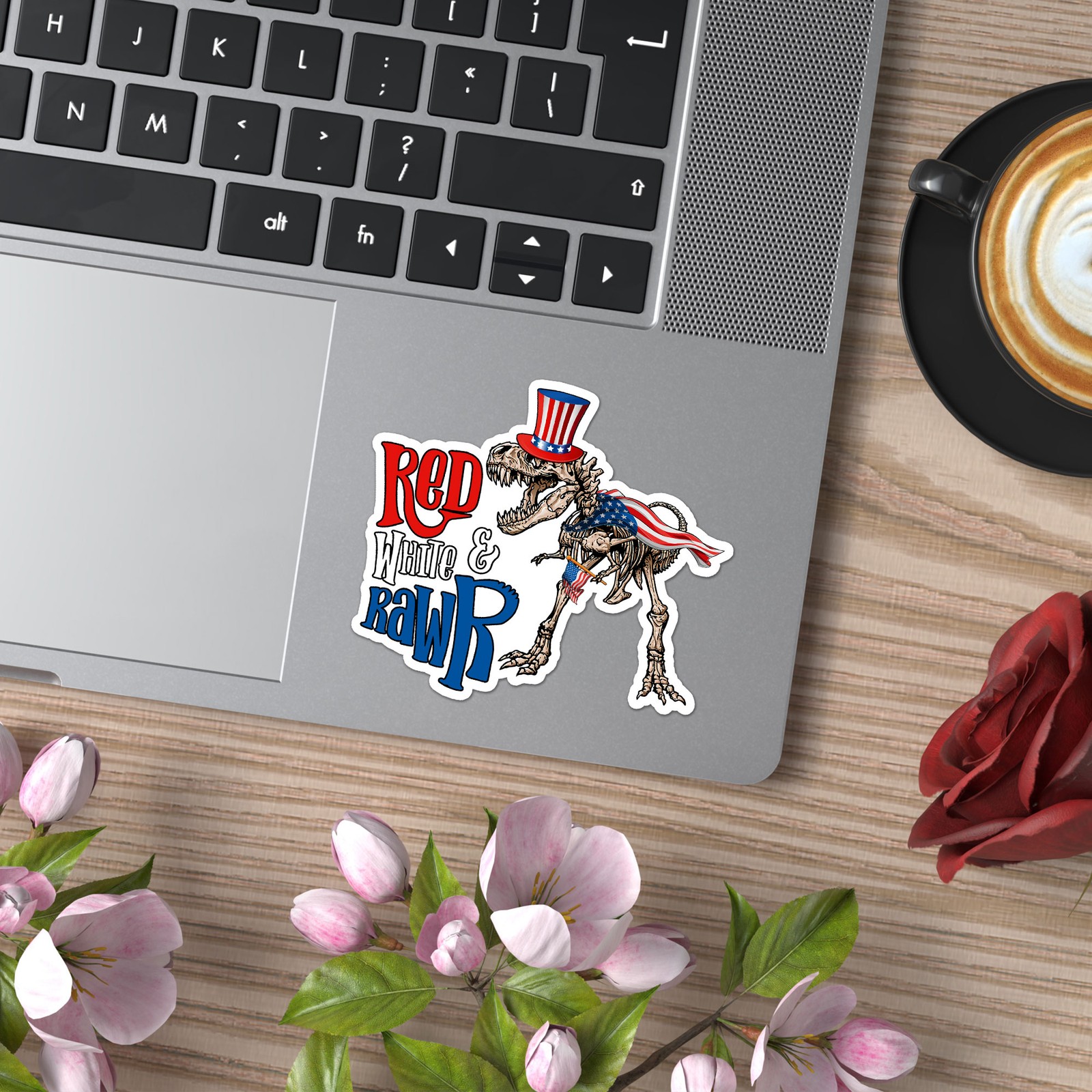 T-Rex Red White Rawr – Vinyl Decal Sticker – Car Window Laptop – ebn8821