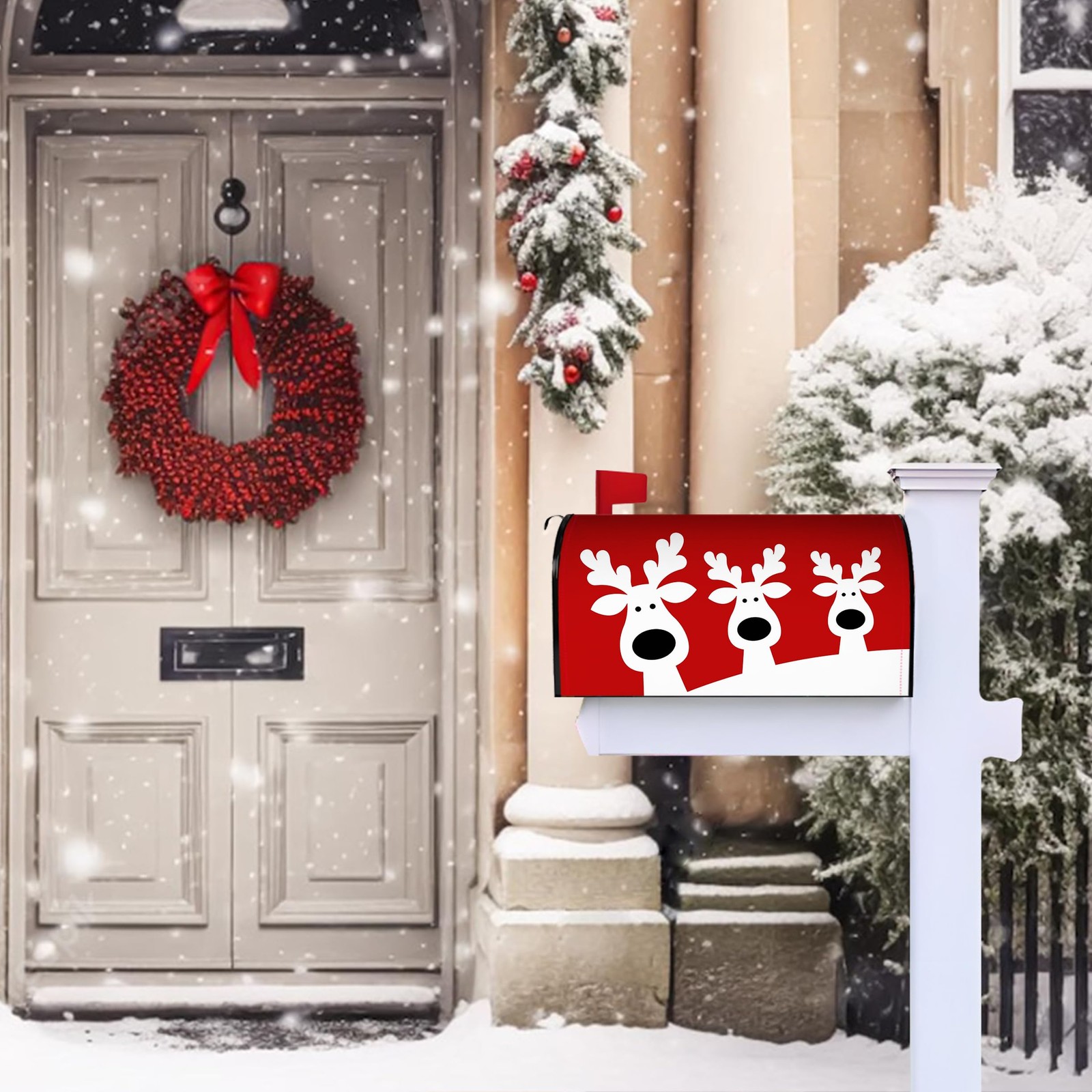 Merry Christmas Elk Mailbox Cover 21×18 inch, Cover-01
