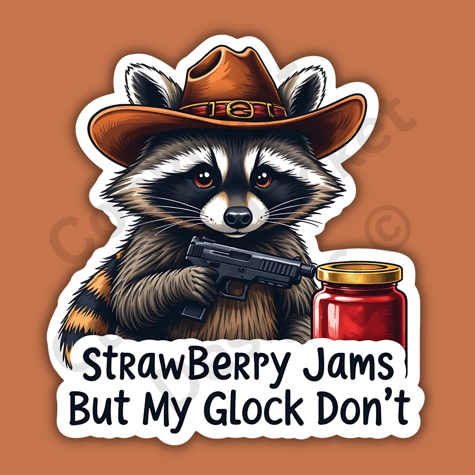 Strawberry Jams But My Glock Don’t Raccoon 2A Gun Funny 3″ Vinyl Sticker