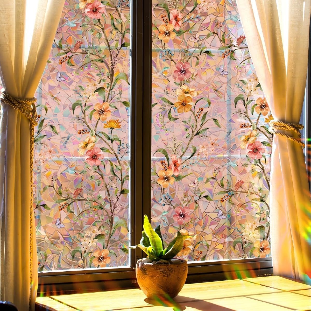 Stained Glass Floral Window Film Wall Stickers – Window Privacy Film Glass De…