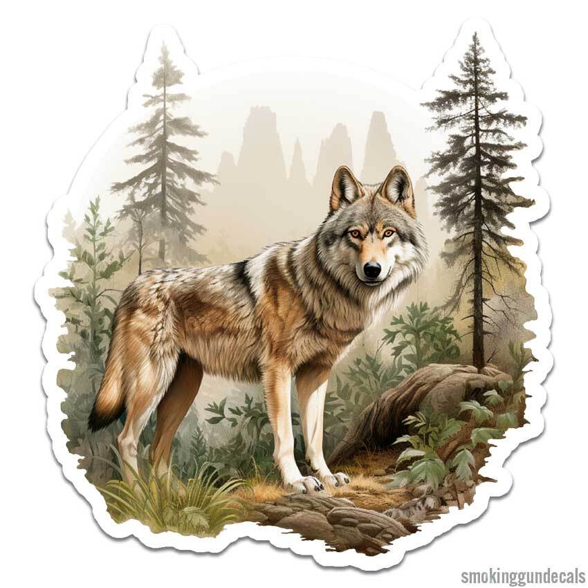 Grey Wolf Forest, Vinyl Decal Sticker, Indoor Outdoor, 3 Sizes, #12095