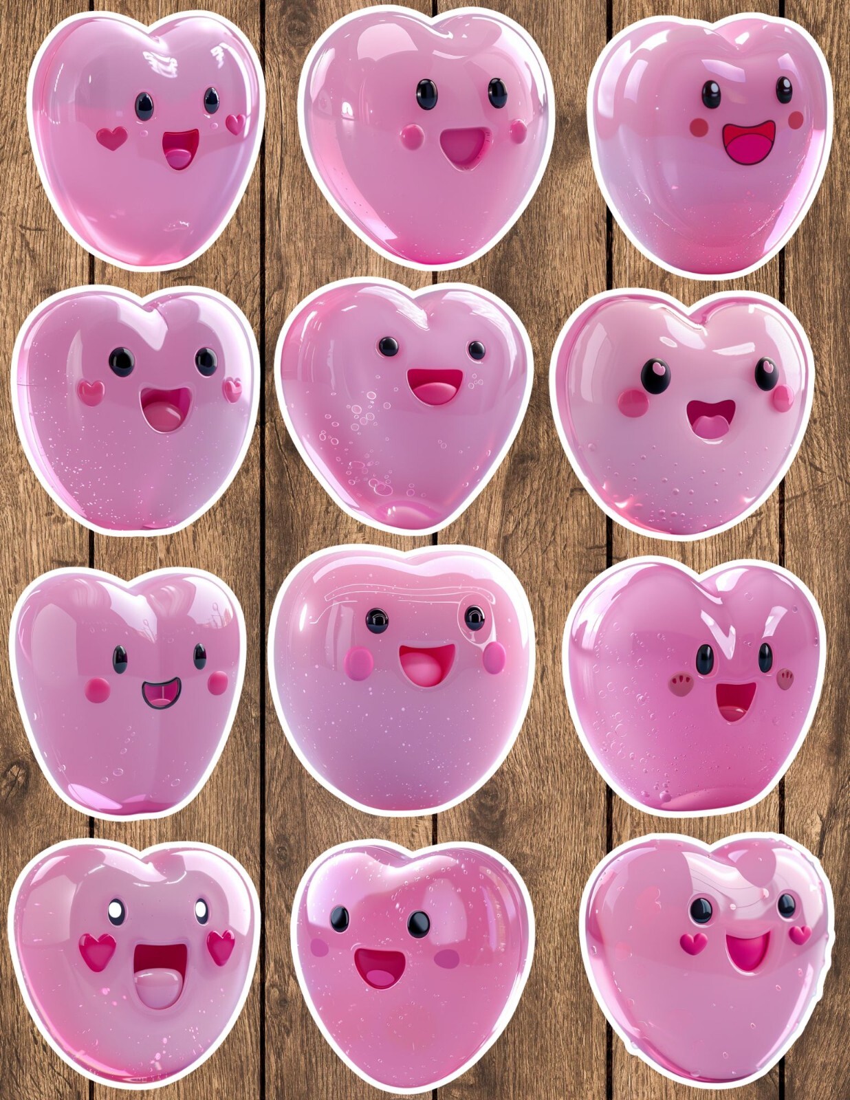 Happy Face Pink Heart Die Cut Vinyl Stickers Set Notebook Laptop Waterbottle