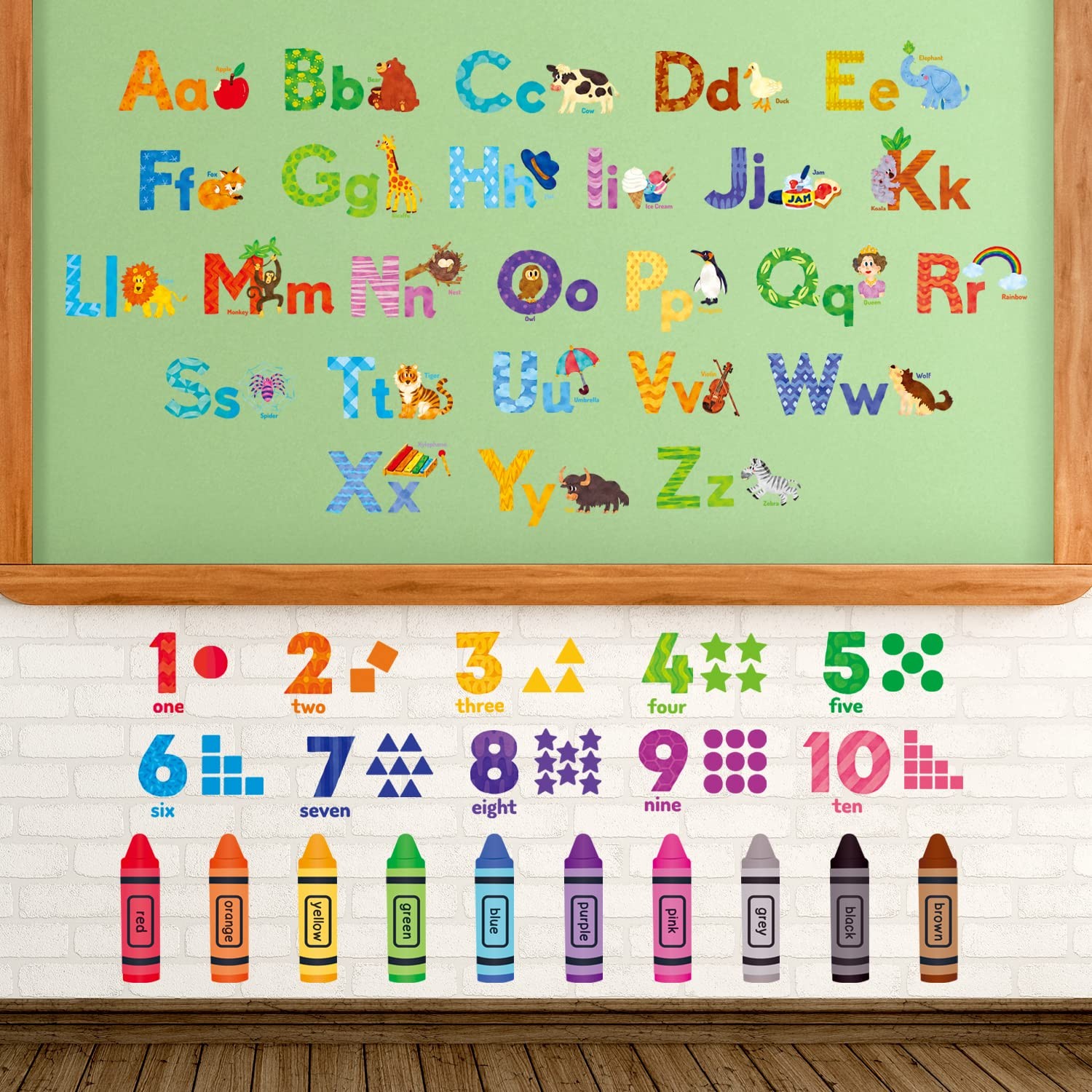 Animal Alphabet & Numbers Wall Stickers for Room (DS8-8044)