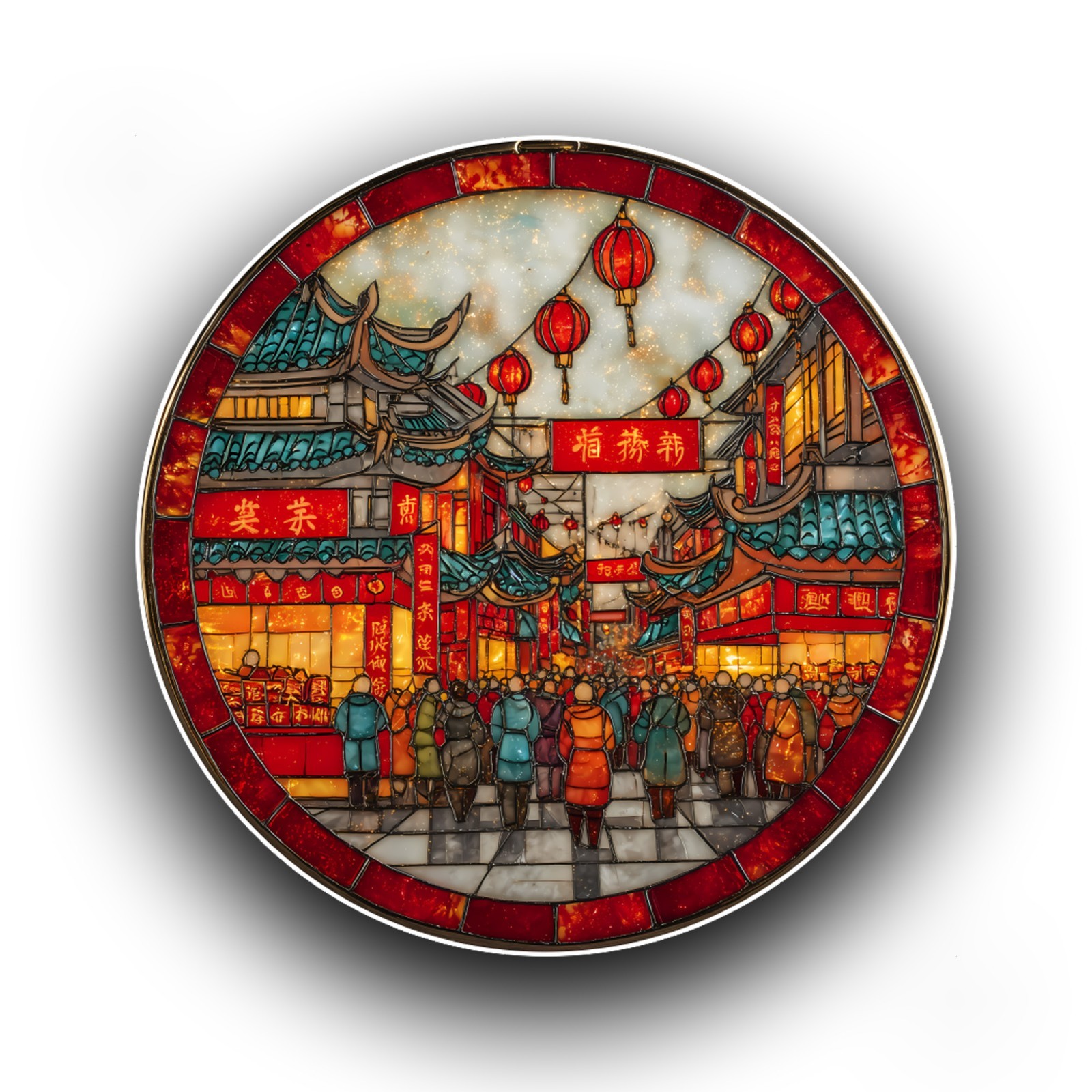 Chinese Market New Year China Stained Glass Style Opaque Vinyl Sticker Decal