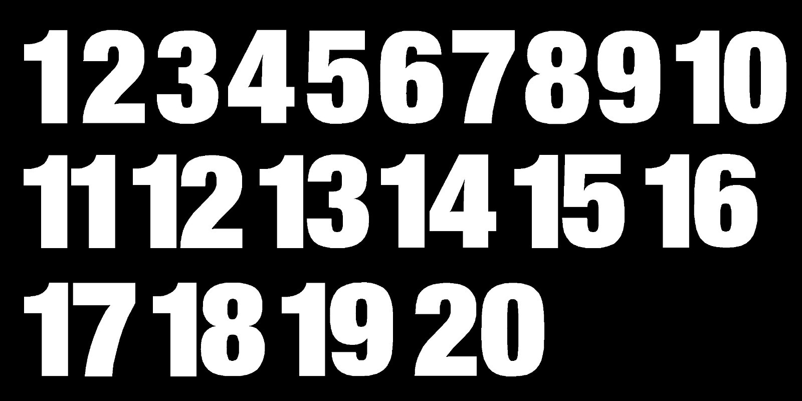 1-20 Numbers Reflective White Sticker Vinyl Decals 1″ – 10″ Set Of 20 (586-R)