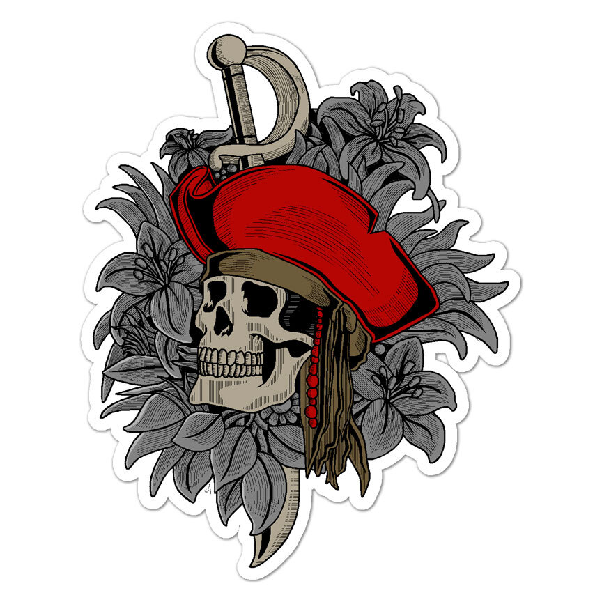 Pirate Skull Sword, Vinyl Decal Sticker, Indoor Outdoor, 3 Sizes, #9152
